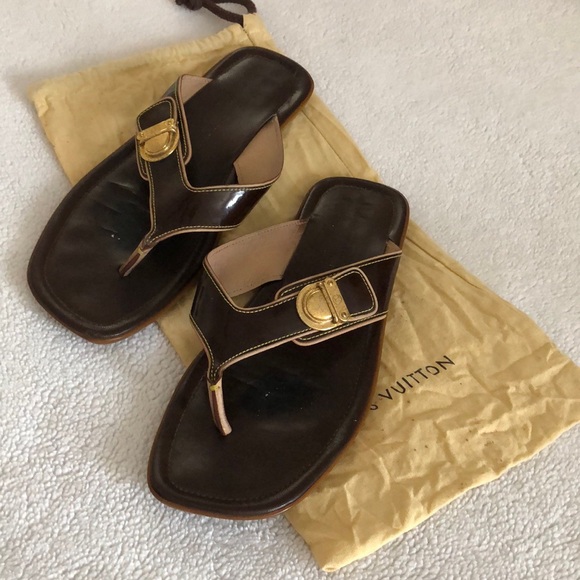 Louis Vuitton Authentic ladies sandals! Dust Bag! Vintage! brown/tan! 37 1/2 - Picture 1 of 15